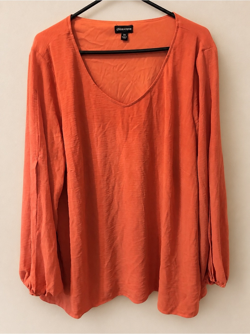 hloe+Rene 3X Coral Orange Split Sleeve V-Neck Blouse